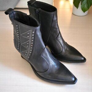 EMANUELE CRASTO‎ Made in Italy Leather Booties with Studs women black-6.5